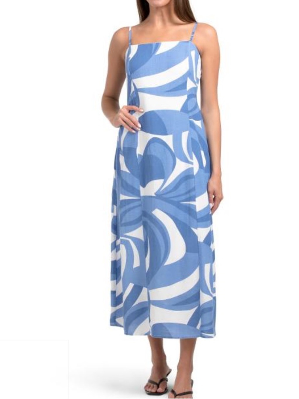 Japna Strapless Blue & White Swirl Midi Dress - Picture 3 of 3